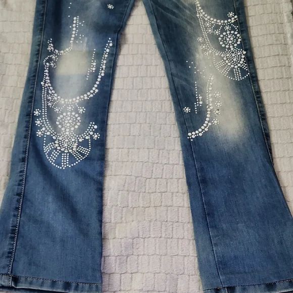 Blue Embellished Women's Jeans - Picture 10 of 11